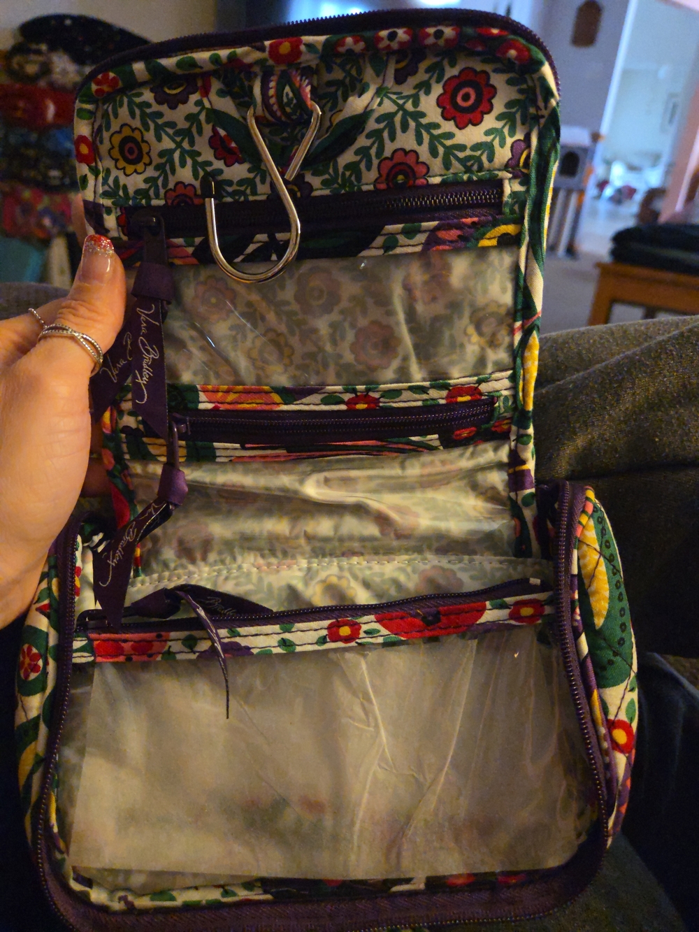 Vera Bradley Green Floral Hanging Travel Organizer with Purple Accents